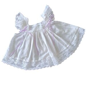 Vintage BRYAN White Polka Dot Sleeveless Infant Girls Lace Summer Baby Dress 12M
